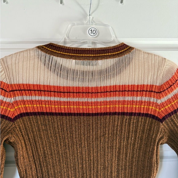 Zara Women’s Brown & Orange & Cream Sparkly Striped Bell Sleeve Knit Sweater - Picture 13 of 13